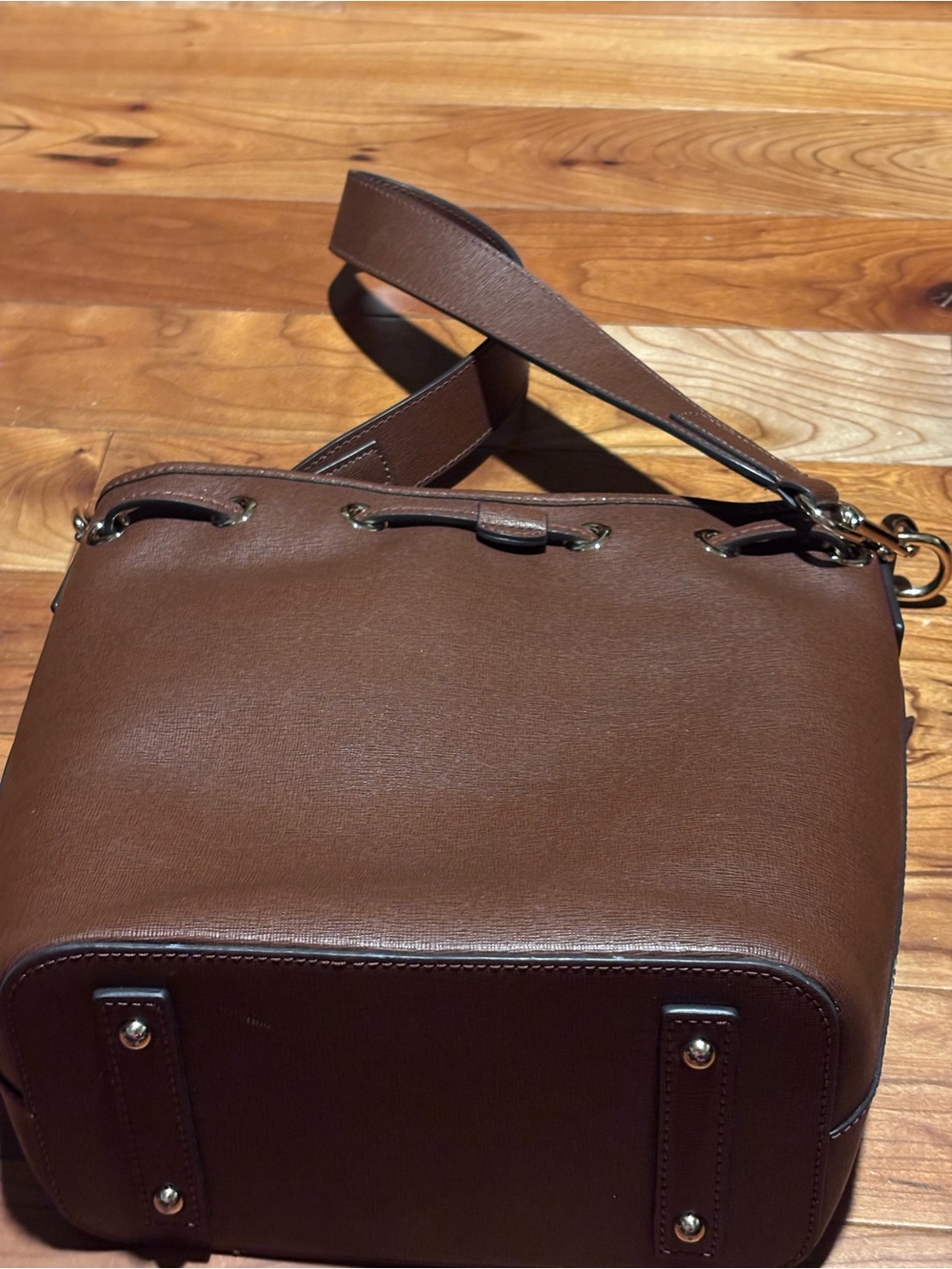 Dooney & Bourke saffiano Brown Leather Drawstring Bucket Bag - Picture 5 of 9